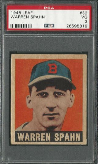 Warren Spahn 1948 Leaf 32 Psa 3 Vg Rookie Card (rc) Hof