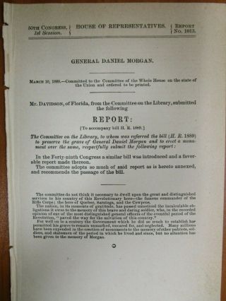 Government Report 3/10/1888 Us General Daniel Morgan Revolutionary War Rifle