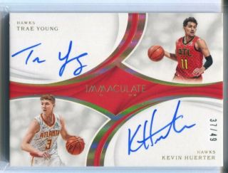 2018 - 19 Panini Immaculate Rc Trae Young/kevin Huerter Dual Auto Autograph 37/49