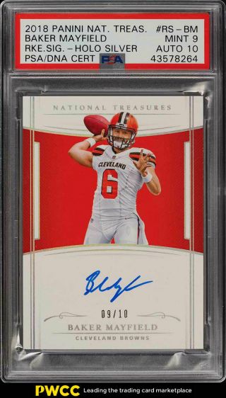 2018 National Treasures Holo Silver Baker Mayfield Rookie Auto /10 Psa 9 (pwcc)