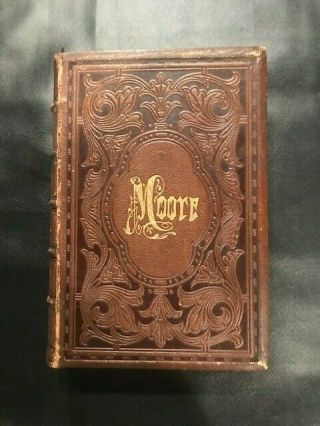 1859 The Poetical Of Thomas Moore Engraved Leather Binding