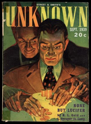 Unknown V2 1 Sept 1939 Sci - Fi Pulp Hl Gold & Decamp Les Del Rey Ray Cummings Vg