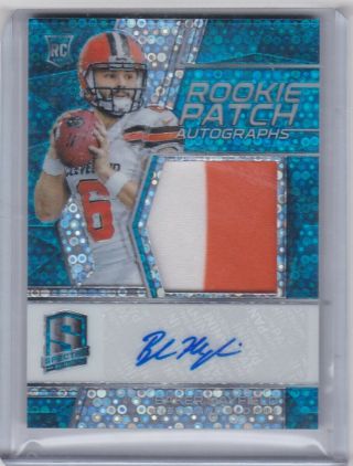 2018 Spectra Auto Patch Jersey Neon Blue Baker Mayfield 37/75 Rookie Rc