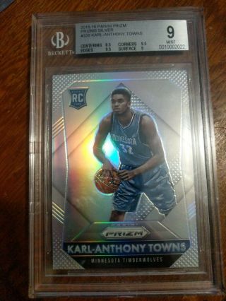 2015 - 16 Panini Prizm Silver 328 Karl - Anthony Towns Rc Rookie Bgs 9 W/ 9.  5