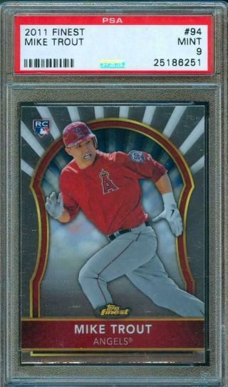 2011 Topps Finest Baseball Mike Trout Rookie Card Angels 94 Psa 9