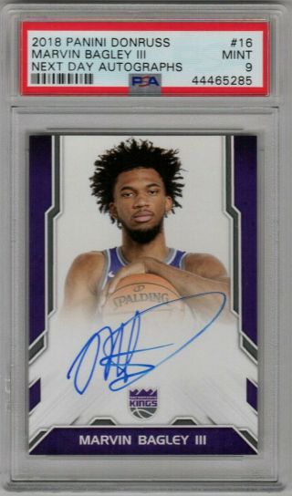 2018 - 19 Panini Next Day Autograph Marvin Bagley Iii Auto Rookie Card Rc Psa 9