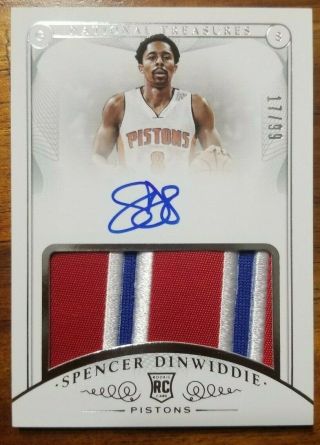 2014 - 15 National Treasures Spencer Dinwiddie Rpa Rc Patch Auto 17/99 Rookie3clrs