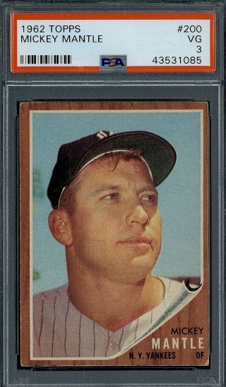 1962 Topps Mickey Mantle 200 Psa 3,  Very High End For Grade