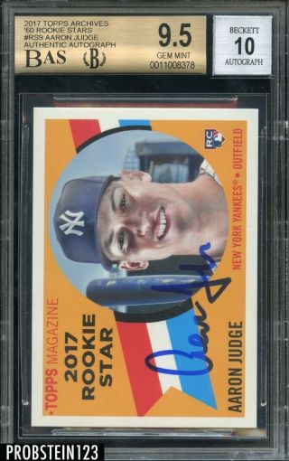Aaron Judge Signed 2017 Topps Archives Rc Rookie 1960 Style Bgs 9.  5 Bas 10 Auto