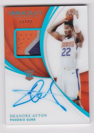 2018 - 19 Panini Immaculate Deandre Ayton Number Rookie Patch Auto Nrpa 17/22 Ssp