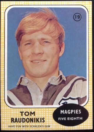 Scanlens 1970 Rugby League Card 19 Tom Raudonikis Near Magpies Nrl Card