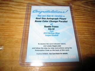 2019 Heritage Minors Wander Franco Real One Name Color Change Auto Rare /25