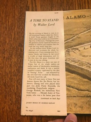 Walter Lord,  A TIME TO STAND,  History,  Battle for the Alamo,  Texas,  SIGNED 1st 3