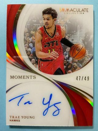 . 2018 - 19 Panini Immaculate Moments Autograph Auto Card Rookie Trae Young 47/49