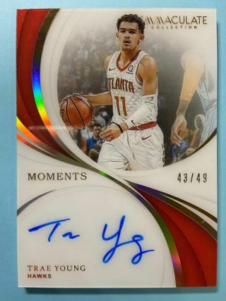 . 2018 - 19 Panini Immaculate Moments Autograph Auto Card Rookie Trae Young 43/49