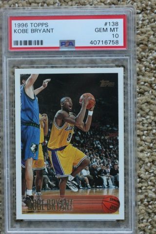 1996 Topps Basketball Kobe Bryant Rookie Rc 138 Psa 10 Gem