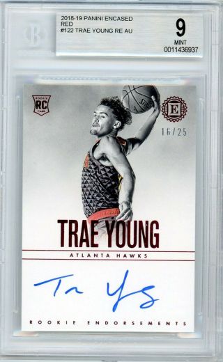 2018 - 19 Panini Encased Trae Young Rookie Endorsements Auto Red 16/25 Bgs 9/10