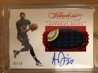 Anthony Davis Panini Flawless " On Card " Auto Autograph Three Color Patch 1/15