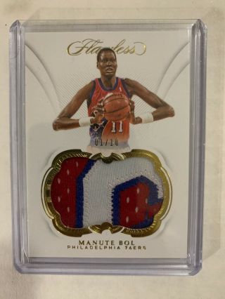 Manute Bol 2018 - 19 Flawless Basketball 4 Color Patch Gold 1/10 76ers Game Worn