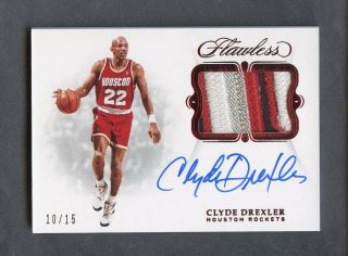 2018 - 19 Panini Flawless Ruby Clyde Drexler Hof Patch Signed Auto 10/15 Rockets