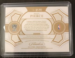 2018 - 19 Flawless Paul Pierce ' d Patch Auto 2 of /10 Brooklyn Nets 2