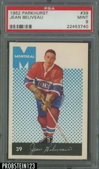 1962 Parkhurst Hockey 39 Jean Beliveau Montreal Canadiens Hof Psa 9