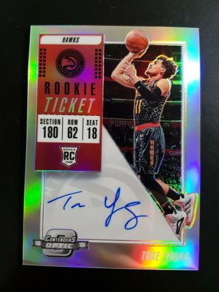 2018 - 19 Panini Contenders Optic Silver Prizm Trae Young Rc Auto M5