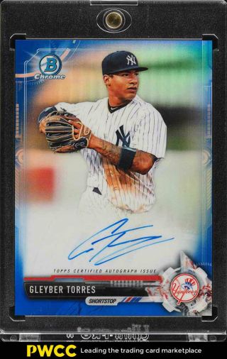 2017 Bowman Chrome Blue Refractor Gleyber Torres Rookie Rc Auto /150 (pwcc)