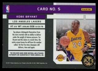 2010 - 11 Absolute Tools Kobe Bryant Autograph Auto Game Worn Patch 10/10 LAKERS 2