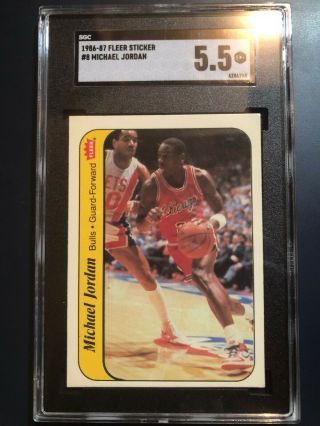 1986 - 1987 Fleer Stickers Michael Jordan Chicago Bulls 8 Card Graded 5.  5