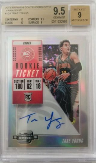 2018 - 19 Panini Contenders Optic Trae Young Rc Auto Variation Silver Bgs 9.  5