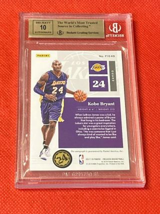 2017 - 18 Encased Kobe Bryant PERFECT 10 Auto BGS 9.  5/10 Lakers /49 2