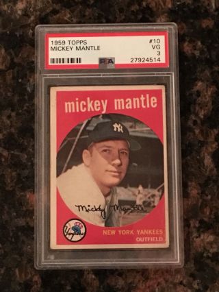 1959 Topps Mickey Mantle 10 Baseball Card Psa 3