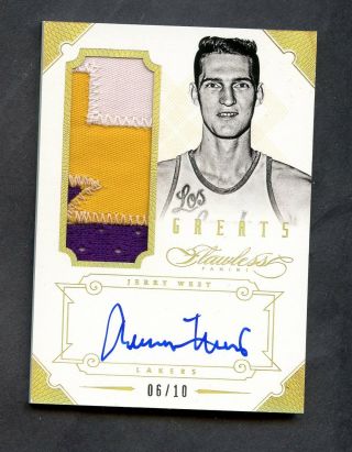 2012 - 13 Flawless Greats Gold Jerry West Lakers Game 3 - Color Patch Auto 6/10