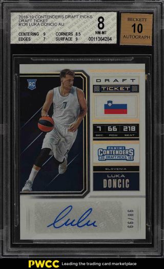 2018 Panini Contenders Ticket Luka Doncic Rookie Rc Auto /99 Bgs 8 Nm - Mt (pwcc)