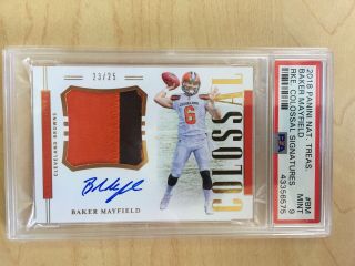 2018 National Treasures Baker Mayfield Rookie Colossal Patch Auto /25 Psa 9 Rpa