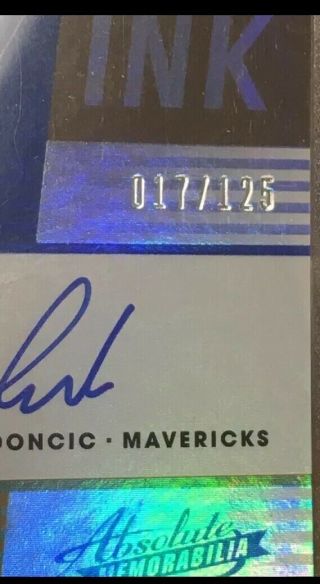 LUKA DONCIC 2018 - 19 PANINI ABSOLUTE DRAFT DAY INK ROOKIE AUTO RC 17/125 Mavs  3