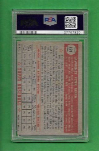 1952 Topps 191 Yogi Berra PSA VG - EX 4 York Yankees old baseball card 2