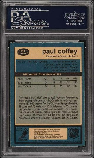 1981 O - Pee - Chee Hockey Paul Coffey ROOKIE RC 111 PSA 9 (PWCC) 2