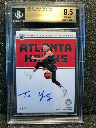 2018 - 19 Panini Encased Trae Young Rookie Auto Bgs 9.  5/10 Notable Signature 07/75