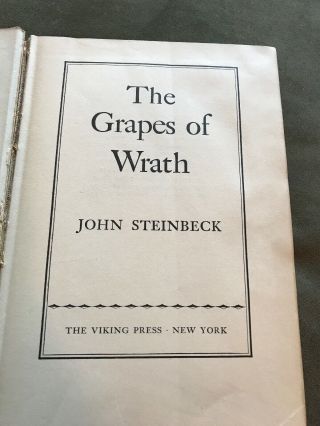 The Grapes of Wrath John Steinbeck First Edition 9th Printing 1939 2