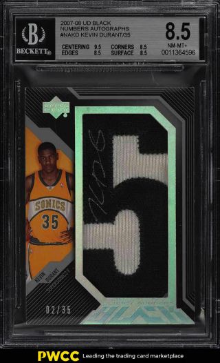 2007 Ud Black Numbers Kevin Durant Rookie Rc Auto Patch /35 Nakd Bgs 8.  5 (pwcc)
