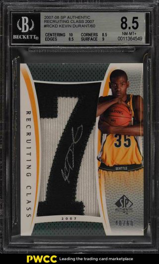 2007 Sp Authentic Recruiting Kevin Durant Rookie Auto Patch /60 Bgs 8.  5 (pwcc)