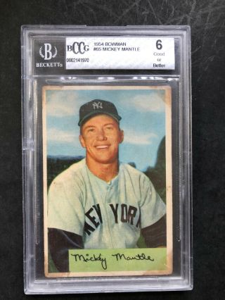 1954 Bowman Mickey Mantle 65 Baseball Card Bccg 6 Gd Or Better Not Psa Bvg