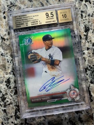 Gleyber Torres 2017 Bowman Chrome Green Refractor Auto /99 Bgs 9.  5/10 Pmjs
