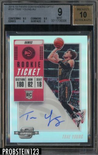 2018 - 19 Contenders Optic Rookie Ticket Trae Young Hawks Rc Rookie Auto Bgs 9