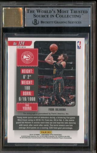 2018 - 19 Contenders Optic Rookie Ticket Trae Young Hawks RC Rookie AUTO BGS 9 2