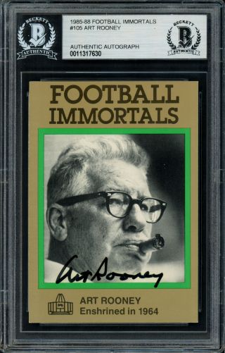 Art Rooney Autographed 1985 Football Immortals Card Steelers Beckett 11317630