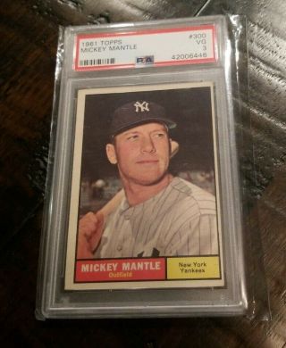 1961 Topps 300 - Mickey Mantle - Psa 3 Vg - Hof York Yankees