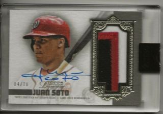 2019 Topps Dynasty Juan Soto 3 Color Patch On Card Auto 04/10 Nationals Wsc